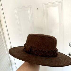 Brown Boater Hat - Faux Suede - Never Been Worn - Adjustable - Braid